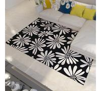 WEECHAINGE Noir et Blanc 90x150cm Tapis Minimaliste Moderne Fleur de Marguerite Tapis Facile à Nettoyer et Non détaché pour Salon Cuisine Chambre