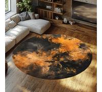 WEECHAINGE Noir Orange Abstrait Rond Tapis pour Le Salon Moderne Coup De Pinceau Texture Doux Lavable Non Antidérapant Flanelle Tapis De Sol Tapis De Maison Décor 60cm