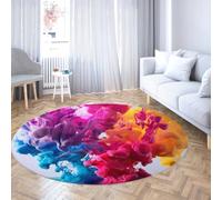 WEECHAINGE Nuage d’Encre coloré Rond collège dortoir Tapis Abstrait Aquarelle éclaboussure Tapis circulaires Moderne Artistique Lavable Doux pour Salon Studio 135cm