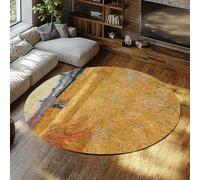 WEECHAINGE Ocre doré Lavable Tapis Grand impressionniste Champ de blé Paysage Salon Rond 150cm Doux Vintage Chambre à Coucher antidérapant Poils Ras pour Salle Manger entrée dortoir