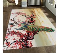 WEECHAINGE Paon sur Fleur de Prunier Paysage Chinois Tapis 60x120cm Encre Orientale Laver mer Nuages Doux à Poils Ras antidérapant Moderne Style