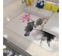WEECHAINGE Peinture à l Encre de Lotus Floral lavables Tapis Salon 200x300cm Noir et Rose Antidérapant Oriental Neutre Moderne Grand Chambre Cuisine Hall Chevet Poils Ras