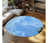 WEECHAINGE René Magritte Ronds pour Salon Tapis 120cm Clair de Lune Bleu Montagne Scène Imprimer Lavable avec Support en Caoutchouc Antidérapant Enfants Chambre Salle Jeux D À Manger