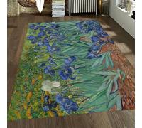 WEECHAINGE Rétro Iris Peinture Impression Lavable Tapis 140x200cm Feuille Bleue Violet Fleur Art Tapis de Sol de Salon Grand Support antidérapant muant Doux de Cuisine pour entrée Bureau à Domicile