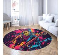 WEECHAINGE Rock crâne Rond Salle à Manger Tapis Petit Guitariste Lavable Graffiti Cercle Tapis antidérapant Gras Musique Art Mat pour Salon Dortoir Studio 100cm