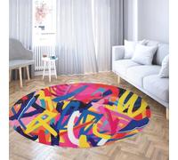 WEECHAINGE Rond Devant Porche Tapis pour Le Salon Coloré Abstrait Graffiti Lavable Antidérapant Art Moderne Tapis Chambre D’Enfants Chambre À Domicile Bureau Décor 100cm