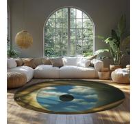 WEECHAINGE Rond Extra Large Tapis 180cm René Magritte oeuvre Surréaliste œil dans Le Ciel Design Lavable en Machine Doux à Poils Courts Cercle pour Salon Chambre Coucher Décoration Bureau