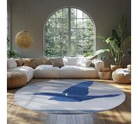 WEECHAINGE Rond surréaliste Oiseau de Nuit Tapis 90cm Bleu au Clair Lune Mouette Silhouette Salon Salle à Manger Cuisine Chambre Moderne René Magritte Cercle Grands Poils Courts