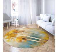 WEECHAINGE Sunset Brush Abstrait Rond Tapis Moderne Doux À Poils, Support Antidérapant avec Audacieux Jaune et Bleu Traits d’Art pour Salon 60cm