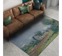 WEECHAINGE Tapis 100x150cm Bleu Vert Décors de Campagne Vintage carpette pour Salon Chambre Descente lit antidérapants lavables Modernes résistants aux Taches Salle à Manger Balcon Bureau