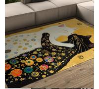 WEECHAINGE Tapis 100x150cm de Chat Mignon Art Classique bohème Petits carpette pour Chambre Descente lit Sol Noir et Blanc à Motif d étreintes Animaux intérieur Doux Lavable antidérapant Table du