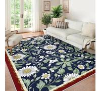 WEECHAINGE Tapis 100x150cm Floral bohème Spring Garden White Daisy Large carpette antidérapant d intérieur Salon Fresh Green Plant Machine Descente de lit Lavable pour la décoration du Sol à l entrée