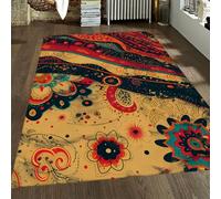 WEECHAINGE Tapis 100x150cm Lavable pour Salon carpette rétro Fleuri antidérapant Grande Surface Chambre Descente de lit d intérieur Abstrait orientaux avec Accent bébé Bureau à Poils Bas Facile