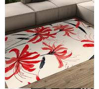WEECHAINGE Tapis 100x150cm Style Moderne carpette Sol Abstrait en lys Rouge Peinture Minimaliste de Plantes Descente lit antidérapant Lavable pliants Doux à Poils Bas pour Salon Chambre décoration la