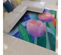 WEECHAINGE Tapis 120x150cm Abstrait Floral de Salon carpette rustiques à Motif vibrante Tulipes Descente lit lavables pour Cuisine Sol antidérapant Style Moderne Ultra Douce et Fine aux dans Le