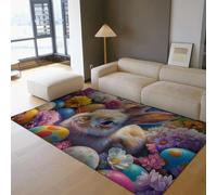 WEECHAINGE Tapis 120x150cm de Ferme Joyeuse œuf Pâques carpette colorés lavables pour Le Salon Beau Descente lit Fleuri en Forme Lapin antidérapante Moderne Douce et Jardin la nurserie Patio
