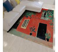 WEECHAINGE Tapis 120x150cm de Style Nordique Salon Maison Rouge Architecture européenne carpette Sol intérieur Peinture célèbre Descente lit imprimé antidérapant Lavable pour Balcon Ferme