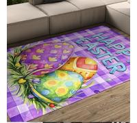 WEECHAINGE Tapis 120x150cm Doux et Lavable carpette en œufs de Pâques pour Le Salon Herbe Verte Descente lit Violets la Chambre antidérapant à Poils Courts Salle Manger Porche Classe Décoration du