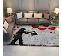 WEECHAINGE Tapis 120x150cm Graffitis Salon Grande Surface Lavable à la Machine carpette Pliant antidérapant pour Chambre Douce en Forme de cœur Rouge d Art Urbain Descente lit Bureau Domicile du