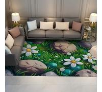 WEECHAINGE Tapis 120x150cm Jardin Nature Marguerite Blanche en Herbe Verte carpette d extérieur Descente de lit Sol Pierre Grise Prairie Florale Lavable Style Dessin animé Fleurs Sauvages et pour