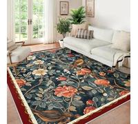 WEECHAINGE Tapis 120x150cm Lavable carpette Vintage Mignon en Forme de Fleur d Oiseau avec Support antidérapant Descente lit Grands à Poils Bas pour Le Salon Chambre Floral botanique élégant Salle