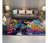 WEECHAINGE Tapis 120x150cm Monkey Drôle carpette Art Graffiti de Rue Salon Unique Salle Jeux Moderne Descente lit Sol Mode créatif antidérapant Lavable pour Chambre Style Hip hop