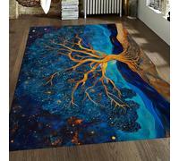 WEECHAINGE Tapis 140x200cm Bleu carpette de Zone d Arbre Fantastique pour Chambre Cuisine mythologique Nordique Descente lit antidérapant Lavable Décoration à Poil Bas Le Hall entrée Étude Bureau du