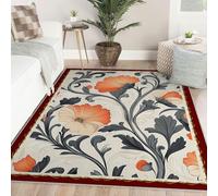 WEECHAINGE Tapis 160x200cm Grand Lavable carpette Fleuri Vintage avec Dos antidérapant Descente de lit Doux pour Salon Chambre Salle à Manger Bureau Couloir Accents Floraux Gris Feuilles d Orange