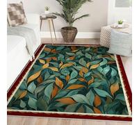 WEECHAINGE Tapis 160x200cm lavables Salon Plantes abstraites Modernes Feuilles carpette de Surface Descente lit à Poil Court Imprimé Facile Nettoyer antidérapante pour Chambre Salle Manger Bureau