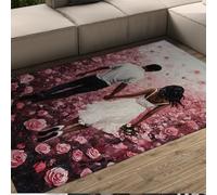 WEECHAINGE Tapis 160x200cm Rose carpette Romantique pour Un Couple Floral Jardin de rêve Descente lit Saint Valentin Salon antidérapants à la Machine antitaches lavables rectangulaires Femmes Chambre