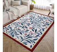 WEECHAINGE Tapis 160x230cm Fleuri Lavable à la Machine carpette antidérapants Doux de Salon Espace imprimés botaniques Vintage Chic Descente lit Pliable Ferme pour Chambre Salle Manger Nursery Blanc