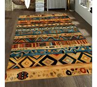 WEECHAINGE Tapis 160x230cm Marron carpette lavables à la Machine Salon Descente de lit rayé Ethnique aztèque pour Chambre Vintage bohème Doux Poil Bas et antidérapant Anti Taches Ferme