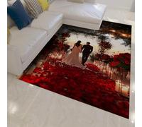 WEECHAINGE Tapis 180x270cm de Salon sur Le thème Mariage Romantique pour Couples carpette d Accent aux pétales Rose Rouge Mode Moderne décoration la Saint Valentin Descente lit Chambre Salle à Manger