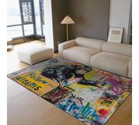 WEECHAINGE Tapis 200x300cm coloré Graffiti Style de Rue Citations inspirantes carpette à Motif Singe Descente lit antidérapant intérieur résistant aux Taches pour Salon Sofa Chambre Décoration la