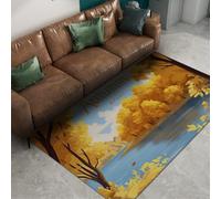 WEECHAINGE Tapis 200x300cm Jaunes et Bleus carpette lavables pour Le Salon Paillassons à Poils Courts Descente de lit Autumn Park Lake Modern Thème d Automne Art Luxe antidégligent Chambre Salle