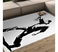 WEECHAINGE Tapis 200x300cm Minimaliste Art Graffiti carpette Noir et Blanc pour Salon Garçon Romantique Tenant Un Bouquet Descente de lit Lavable Vintage antidérapant à Poils Courts Chambre Salle