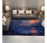 WEECHAINGE Tapis 200x300cm Moderne Paysages naturels fantastiques Montagnes Lake Surface à Motifs Sunset carpette lavables Descente de lit antidérapants pour Salon Chambre Décoration la Maison Facile
