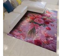 WEECHAINGE Tapis 200x300cm Papillon pour Chambre de Filles Vase Romantique en Rose carpette Roses Salon décoration Moderne la Saint Valentin Descente lit Sol Maison antidérapante à Poil Court Lavable