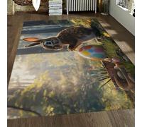 WEECHAINGE Tapis 60x120cm Lapin Pâques Paillassons Lapins Dessins animés Mignons pour garçons et Filles Œufs Style Photo carpette Décorations à thème joyeuses Descente lit Chambre Plantes