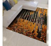 WEECHAINGE Tapis 60x120cm Lavable Forêt de bouleaux d Automne carpette à Poils Courts pour Chambre Descente lit Classiques l Huile artistiques Décoration du Salon Petit Non détachés Cuisine Patio