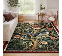 WEECHAINGE Tapis 60x120cm Vintage pour Le Salon Oiseau Fleuri carpette Doux Lavable Descente de lit antidérapants Salle à Manger sous la Table Douce Poil Bas Chambre Bureau Ferme Verte