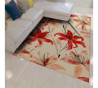 WEECHAINGE Tapis 60x90cm Beige Fleur de lys Rouge Grands carpette pour Salon Style Peinture à l Huile Vintage Couche Filles Décoration du Sol Descente lit d intérieur Doux et Lavable antidérapant
