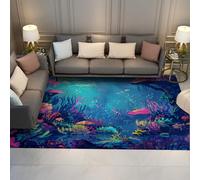 WEECHAINGE Tapis 80x150cm Marin Illusion Cartoon Récif Corail carpette de Descente lit Poisson sous Monde Grands intérieurs antidérapants lavables faciles à Nettoyer Salon pour la Table Chevet