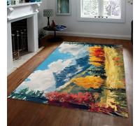 WEECHAINGE Tapis 80x150cm paysager Nature Peinture à l Huile Art carpette de Montagne forêt pour Salon Chambre Descente lit antidérapante Lavable Douce Grande colorés Motifs d Arbres Automne et