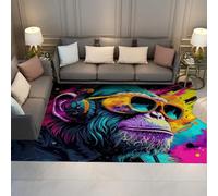 WEECHAINGE Tapis 90x150cm carpette d intérieur Mode Animal Singe Graffiti Descente de lit Multicolores pour Chambre antidérapante Douceur à Poil Bas Sol Anti déplacement Le Salon Décoration en
