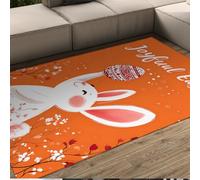 WEECHAINGE Tapis 90x150cm de Pâques Joyeux Salon carpette Mignons à Motif Lapin pour Chambre Descente lit décoratif Floral d Animaux Ferme dessinés intérieur Kawaii Compagnie Orange Style bohème