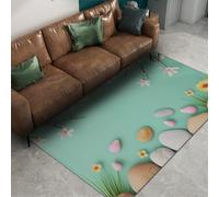 WEECHAINGE Tapis 90x150cm Nordic Modern carpette Plum Bossom Stones imprimés Descente de lit Vert Clair pour Salon Illustration Dessins animés Chambre antidérapants lavables et décoration intérieure