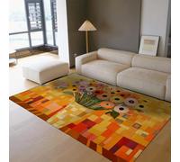 WEECHAINGE Tapis 90x150cm Orange Vase Fleuri coloré carpette de Cuisine pour Salon Design géométrique Abstrait Descente lit Lavable Art Contemporain Décoration Mode antidérapante Pliable Chambre