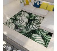 WEECHAINGE Tapis à Motif de Feuilles Tropicales Salon Feuillage rayé Vert et Blanc Grand 160x200cm Chambre Coucher Lavable en Machine Doux antidérapant Cuisine Hall Salle Manger Poils Ras d intérieur