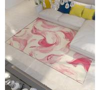 WEECHAINGE Tapis Abstract Brushstrokes 180x270cm Art Contemporain Tapis Lavable antidérapant Moquette à Poil Bas pour Chambre Salon Cuisine Bureau Blanc Rose